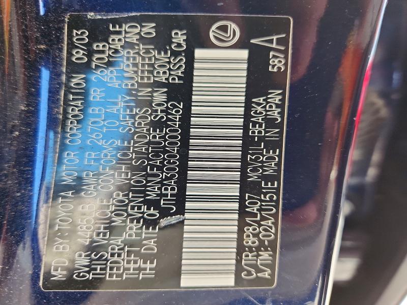Продаж на аукціоні авто 2004 Lexus Es, vin: JTHBA30G040004462, номер лоту: 57327626