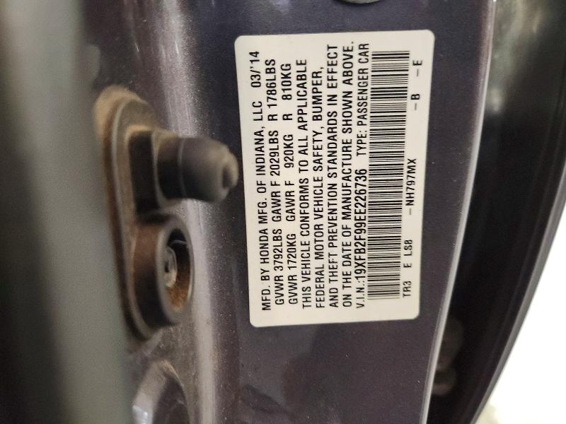Продаж на аукціоні авто 2014 Honda Civic, vin: 19XFB2F99EE226736, номер лоту: 55359146