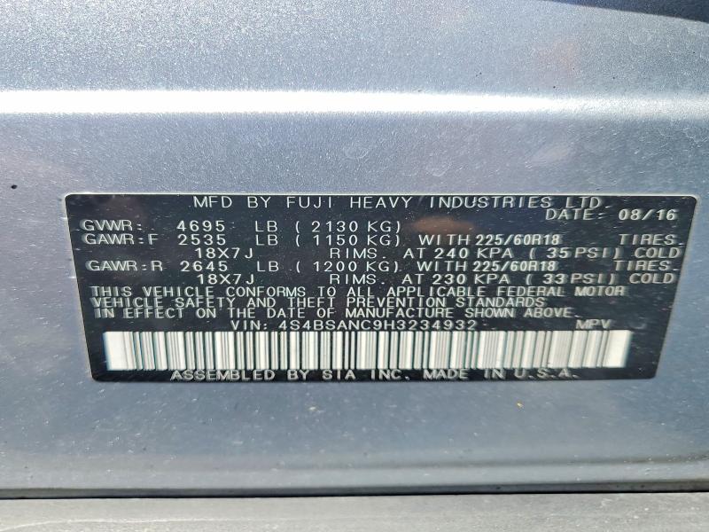 58142156 :رقم المزاد ، 4S4BSANC9H3234932 vin ، 2017 Subaru Outback مزاد بيع