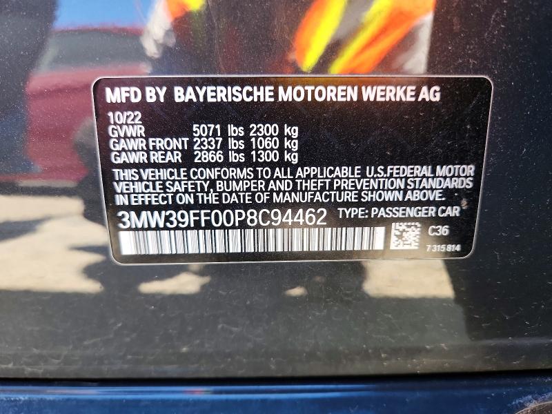 Aukcja sprzedaży 2023 Bmw 330e, vin: 3MW39FF00P8C94462, numer aukcji: 55708756