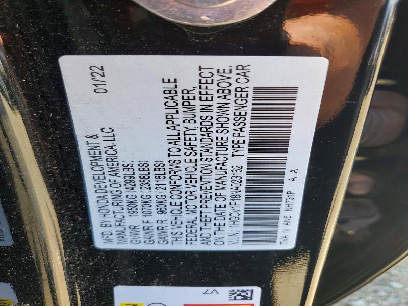 Aukcja sprzedaży 2022 Honda Accord, vin: 1HGCV1F18NA023162, numer aukcji: 56109046