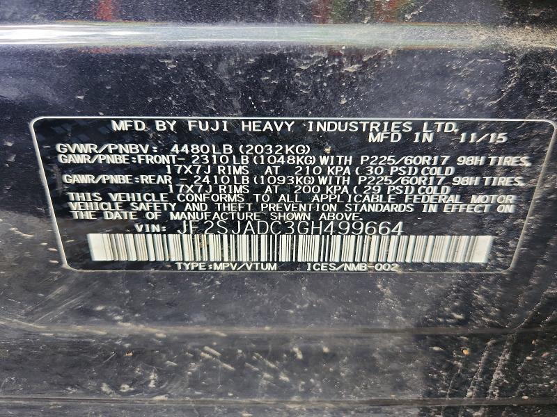Aukcja sprzedaży 2016 Subaru Forester, vin: JF2SJADC3GH499664, numer aukcji: 55301246