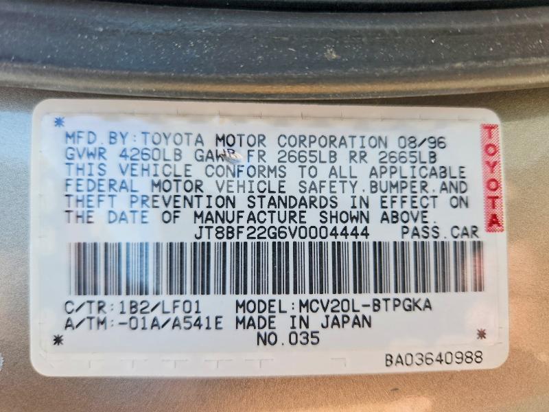 Aukcja sprzedaży 1997 Lexus Es, vin: JT8BF22G6V0004444, numer aukcji: 59182856