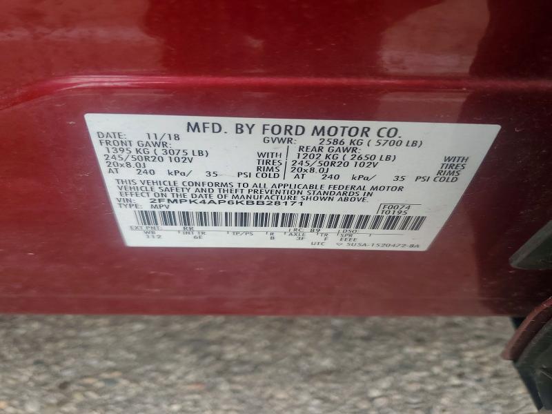 Продаж на аукціоні авто 2019 Ford Edge, vin: 2FMPK4AP6KBB28171, номер лоту: 55675126