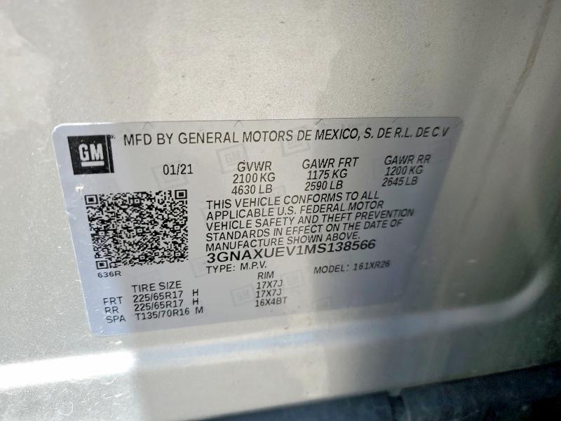 Aukcja sprzedaży 2021 Chevrolet Equinox, vin: 3GNAXUEV1MS138566, numer aukcji: 58517576