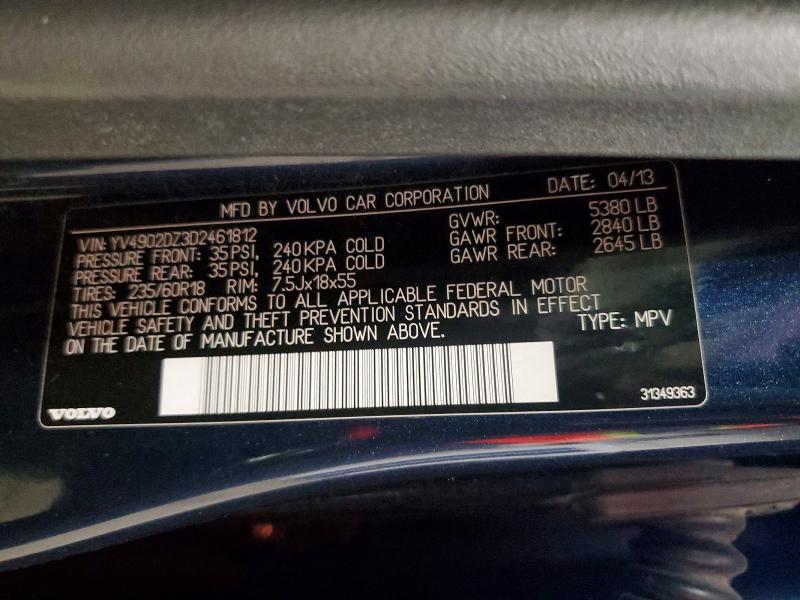 Auction sale of the 2013 Volvo Xc60, vin: YV4902DZ3D2461812, lot number: 55831266