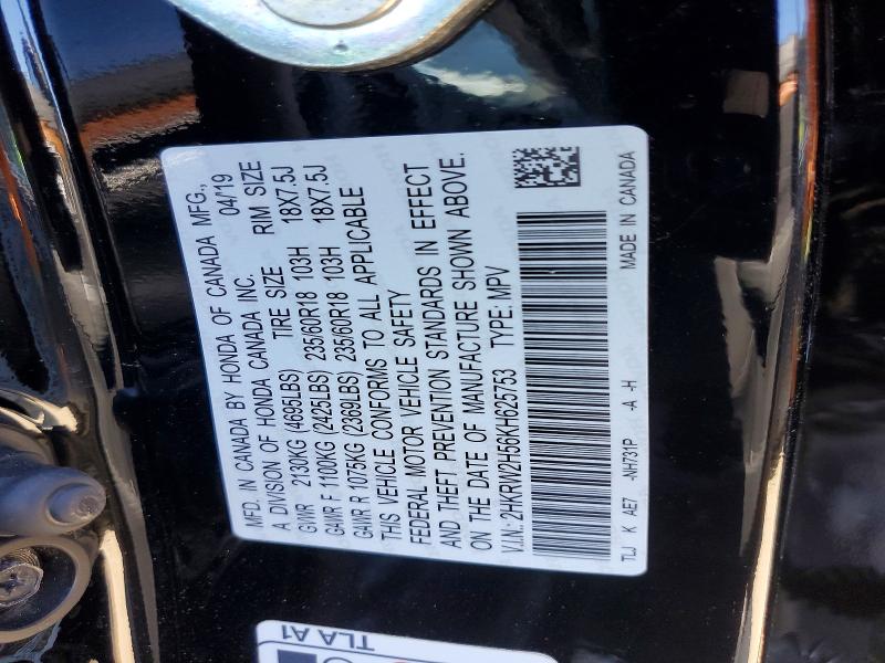 57150526 :رقم المزاد ، 2HKRW2H56KH625753 vin ، 2019 Honda Cr-v مزاد بيع