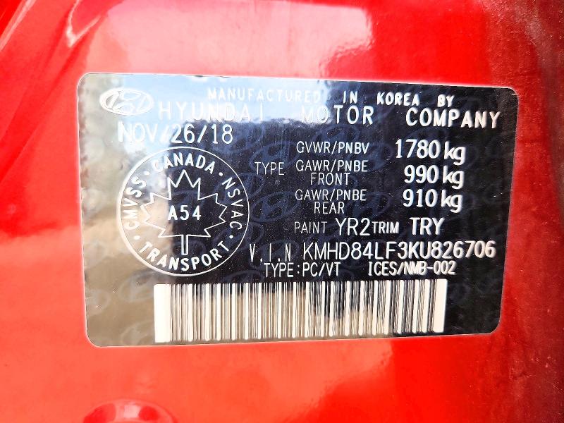 Продажа на аукционе авто 2019 Hyundai Elantra, vin: KMHD84LF3KU826706, номер лота: 57656186