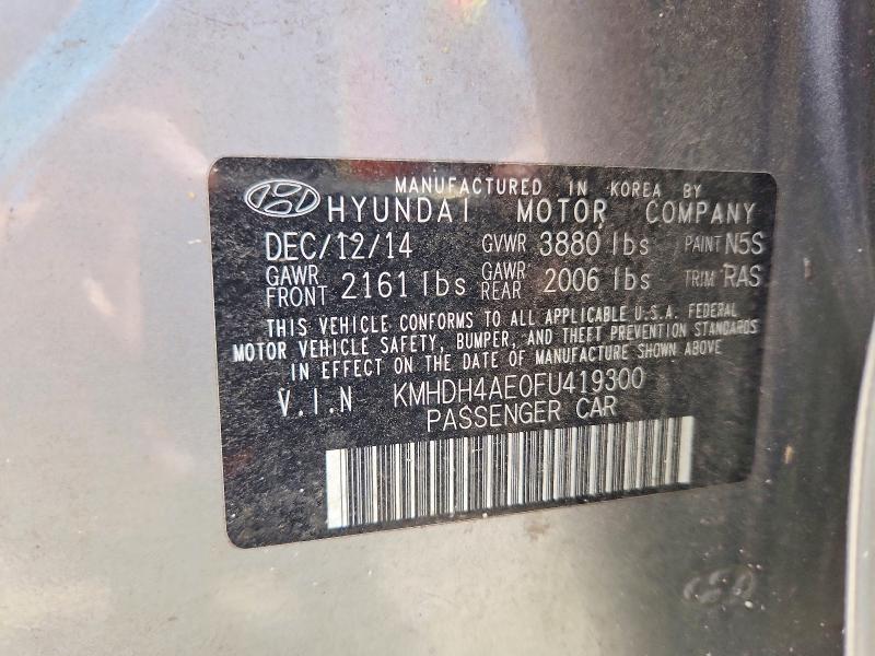 Продажа на аукционе авто 2015 Hyundai Elantra, vin: KMHDH4AE0FU419300, номер лота: 58981866