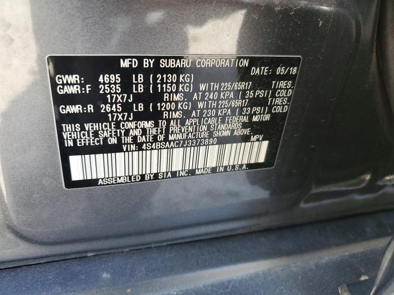 2018 Subaru Outback მანქანა იყიდება აუქციონზე, vin: 4S4BSAAC7J3373890, აუქციონის ნომერი: 85966245