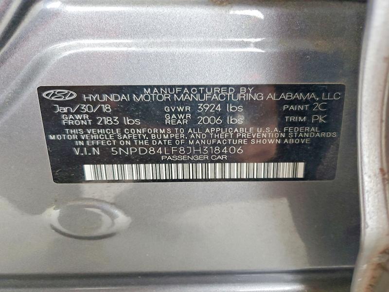 58568276 :رقم المزاد ، 5NPD84LF8JH318406 vin ، 2018 Hyundai Elantra مزاد بيع