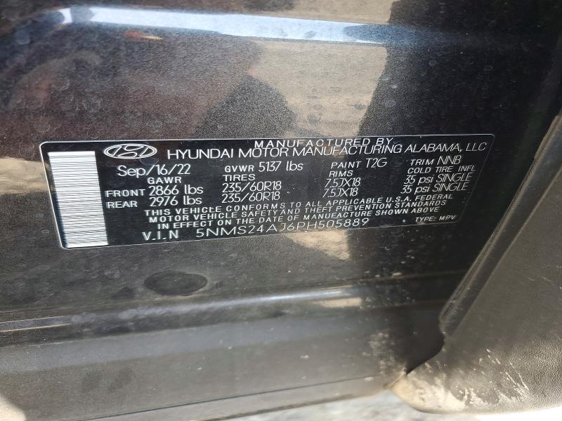 2023 Hyundai Santa Fe მანქანა იყიდება აუქციონზე, vin: 5NMS24AJ6PH505889, აუქციონის ნომერი: 54827066