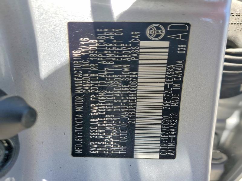 Aukcja sprzedaży 2017 Toyota Corolla, vin: 2T1BURHE8HC806784, numer aukcji: 58838626