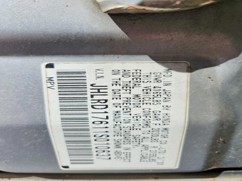 2001 Honda Cr-v მანქანა იყიდება აუქციონზე, vin: JHLRD17611S010637, აუქციონის ნომერი: 55837026