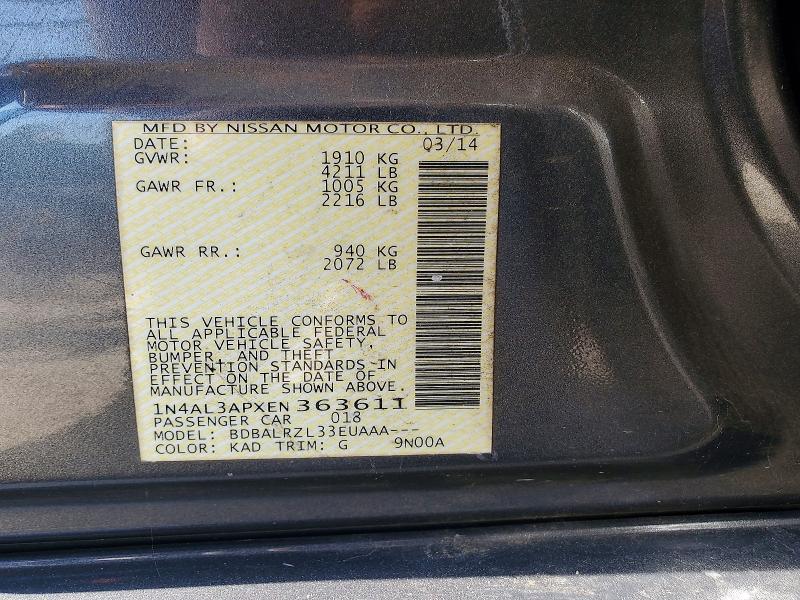 55366386 :رقم المزاد ، 1N4AL3APXEN363611 vin ، 2014 Nissan Altima مزاد بيع