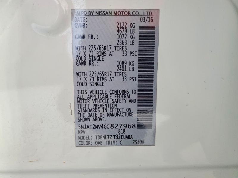 Aukcja sprzedaży 2016 Nissan Rogue, vin: 5N1AT2MV4GC827968, numer aukcji: 55719316