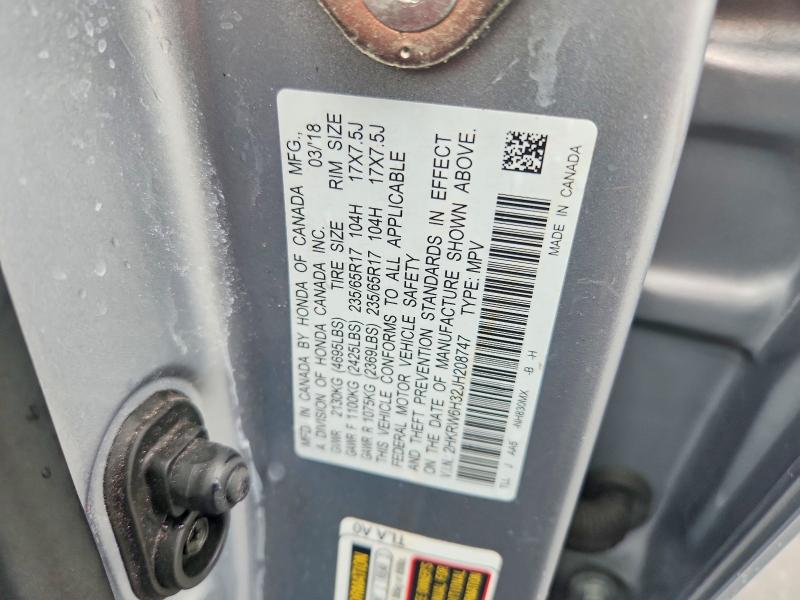 2018 Honda Cr-v მანქანა იყიდება აუქციონზე, vin: 2HKRW6H32JH208747, აუქციონის ნომერი: 58073376