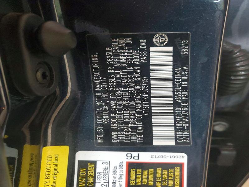 56635616 :رقم المزاد ، 4T1BF1FK1HU754157 vin ، 2017 Toyota Camry مزاد بيع