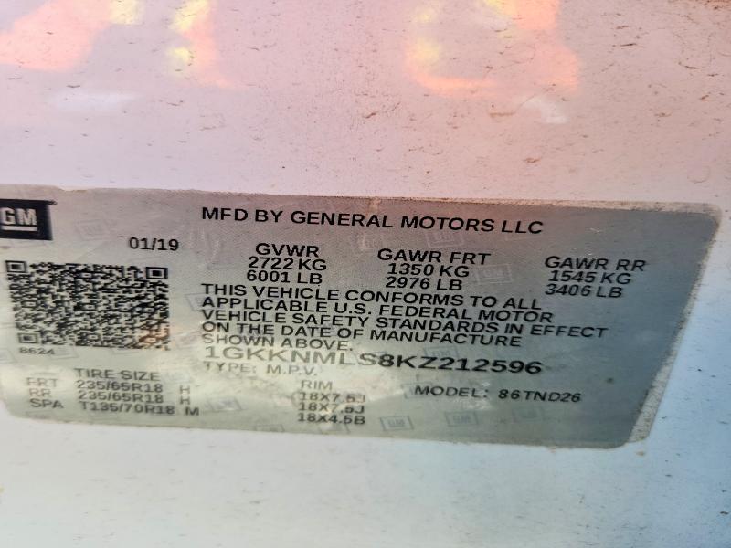 Aukcja sprzedaży 2019 Gmc Acadia, vin: 1GKKNMLS8KZ212596, numer aukcji: 55878606
