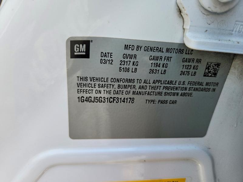 2012 Buick Lacrosse მანქანა იყიდება აუქციონზე, vin: 1G4GJ5G31CF314178, აუქციონის ნომერი: 55792306