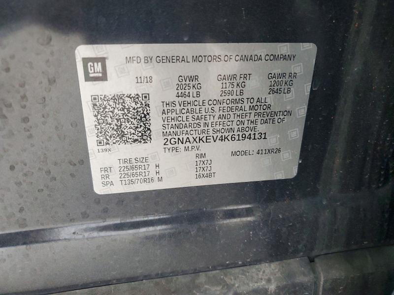 Продаж на аукціоні авто 2019 Chevrolet Equinox, vin: 2GNAXKEV4K6194131, номер лоту: 57623266