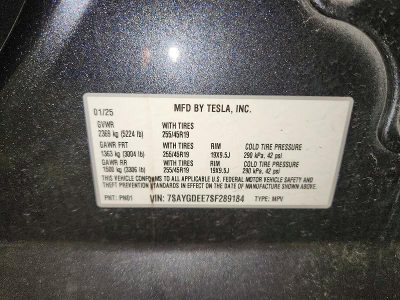 55275246 :رقم المزاد ، 7SAYGDEE7SF289184 vin ، 2025 Tesla Model Y مزاد بيع