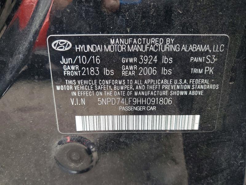 57269646 :رقم المزاد ، 5NPD74LF9HH091806 vin ، 2017 Hyundai Elantra مزاد بيع