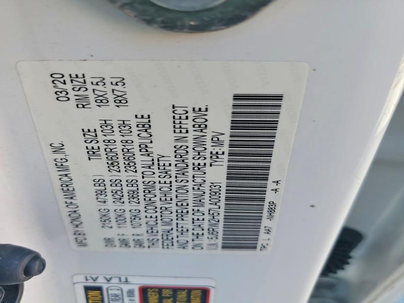55708206 :رقم المزاد ، 5J6RW2H57LA009031 vin ، 2020 Honda Cr-v مزاد بيع
