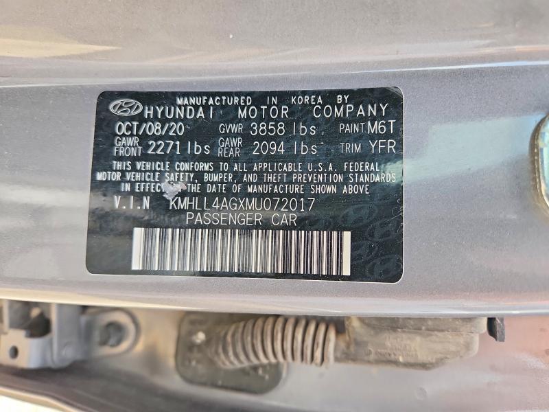 2021 Hyundai Elantra მანქანა იყიდება აუქციონზე, vin: KMHLL4AGXMU072017, აუქციონის ნომერი: 54941146