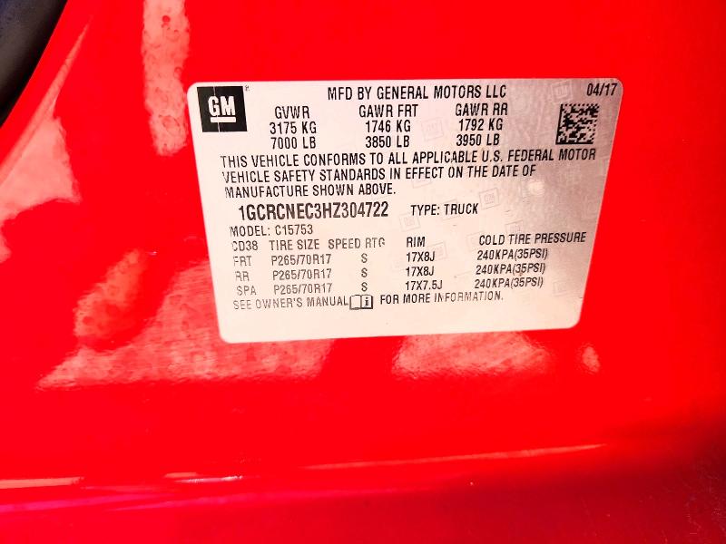 Aukcja sprzedaży 2017 Chevrolet Silverado, vin: 1GCRCNEC3HZ304722, numer aukcji: 58256346