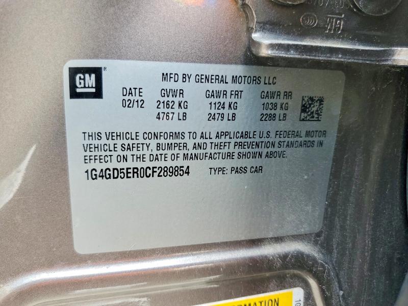 2012 Buick Lacrosse მანქანა იყიდება აუქციონზე, vin: 1G4GD5ER0CF289854, აუქციონის ნომერი: 58013896