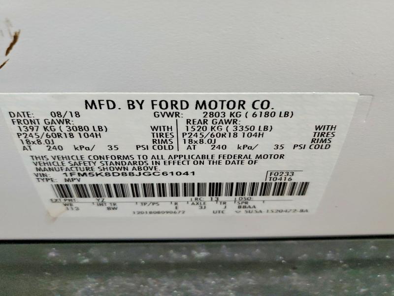 57818386 :رقم المزاد ، 1FM5K8D88JGC61041 vin ، 2018 Ford Explorer مزاد بيع