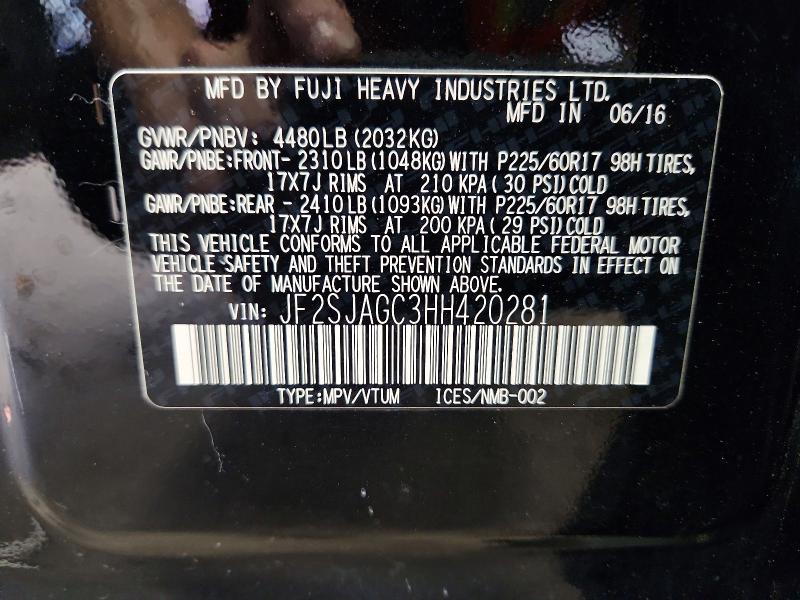 56304206 :رقم المزاد ، JF2SJAGC3HH420281 vin ، 2017 Subaru Forester مزاد بيع