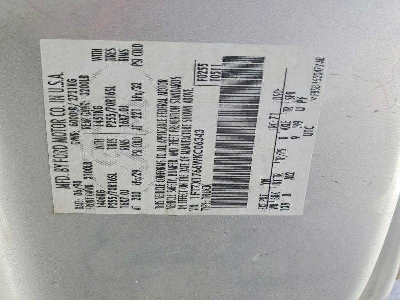 1998 Ford F150 მანქანა იყიდება აუქციონზე, vin: 1FTZX1766WKC06343, აუქციონის ნომერი: 52532306
