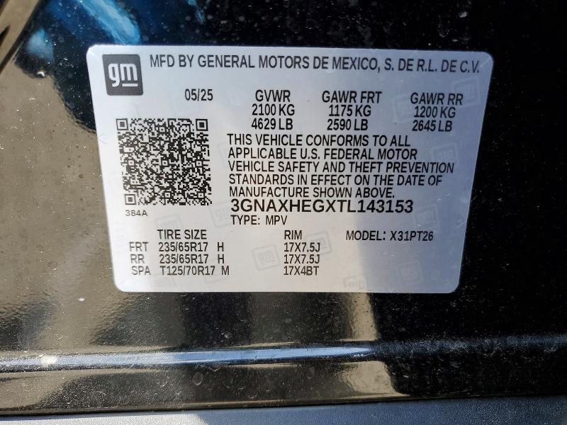 Aukcja sprzedaży 2026 Chevrolet Equinox, vin: 3GNAXHEGXTL143153, numer aukcji: 55722196