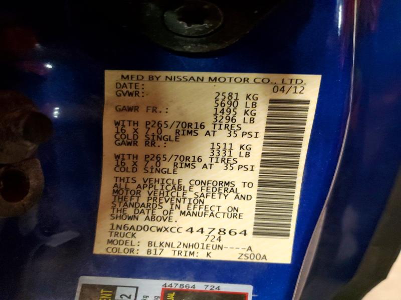 57490306 :رقم المزاد ، 1N6AD0CWXCC447864 vin ، 2012 Nissan Frontier مزاد بيع