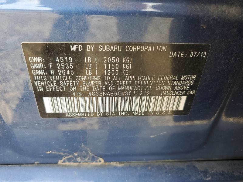 2019 Subaru Legacy მანქანა იყიდება აუქციონზე, vin: 4S3BNAB65K3041212, აუქციონის ნომერი: 57311806