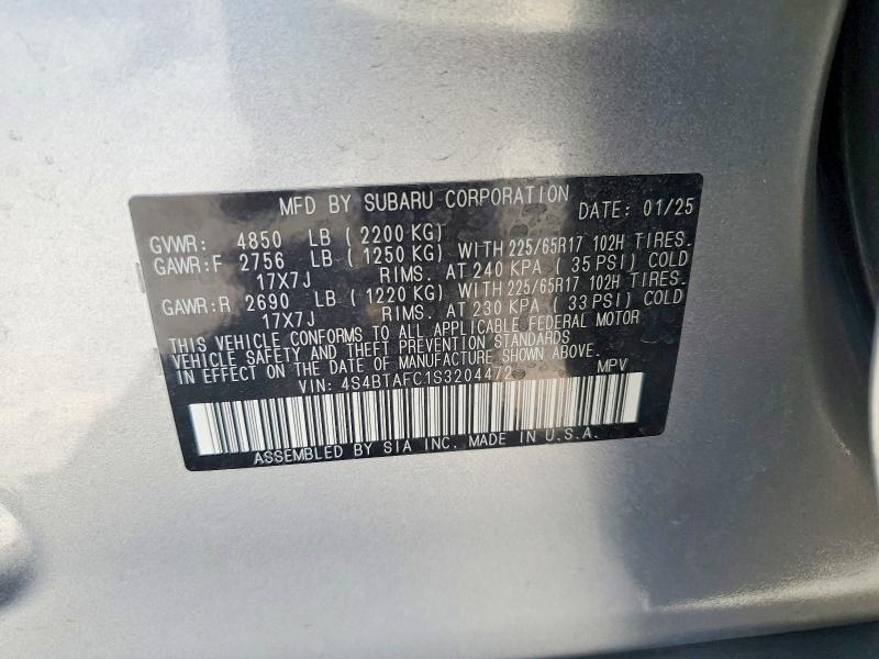 Продаж на аукціоні авто 2025 Subaru Outback, vin: 4S4BTAFC1S3204472, номер лоту: 58428536