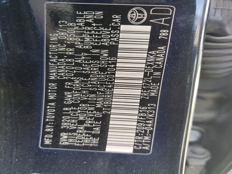 57666286 :رقم المزاد ، 2T1BURHE4EC010416 vin ، 2014 Toyota Corolla مزاد بيع