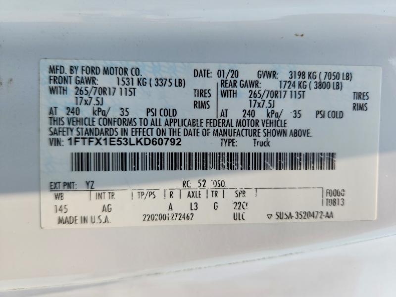 2020 Ford F150 მანქანა იყიდება აუქციონზე, vin: 1FTFX1E53LKD60792, აუქციონის ნომერი: 58210986