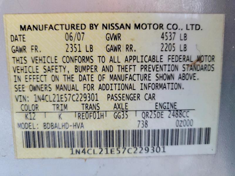 Продаж на аукціоні авто 2007 Nissan Altima, vin: 1N4CL21E57C229301, номер лоту: 55984886