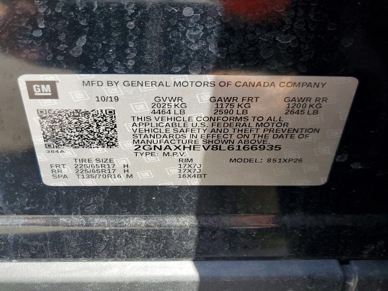 Продажа на аукционе авто 2020 Chevrolet Equinox, vin: 2GNAXHEV8L6166935, номер лота: 58065676