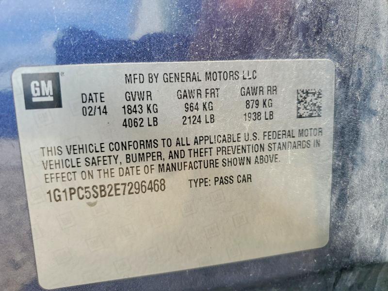 2014 Chevrolet Cruze მანქანა იყიდება აუქციონზე, vin: 1G1PC5SB2E7296468, აუქციონის ნომერი: 57007126