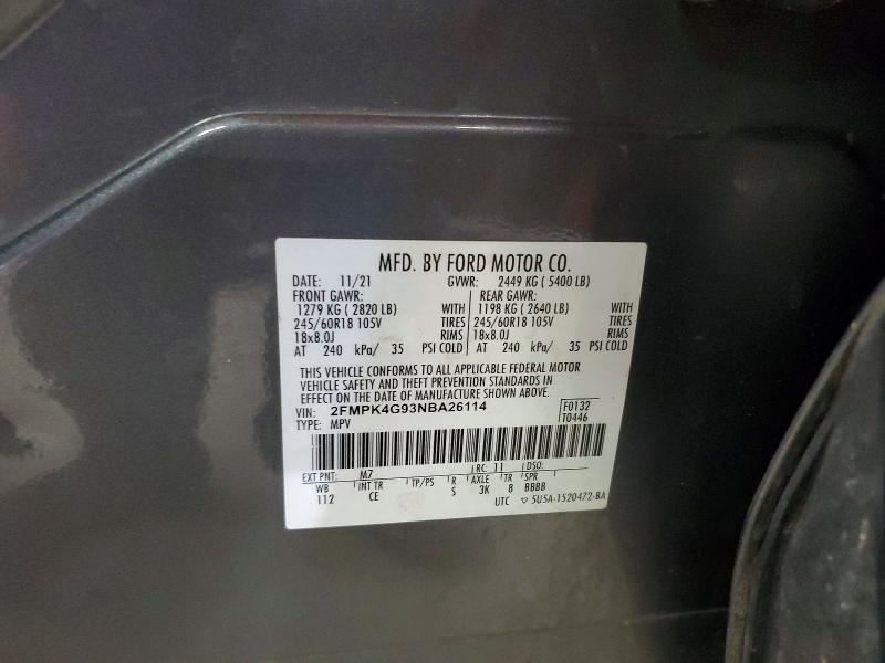 Aukcja sprzedaży 2022 Ford Edge, vin: 2FMPK4G93NBA26114, numer aukcji: 58053466