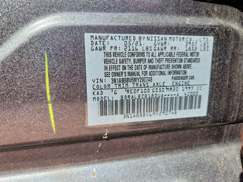 Aukcja sprzedaży 2021 Nissan Sentra, vin: 3N1AB8BV6MY290748, numer aukcji: 56461336