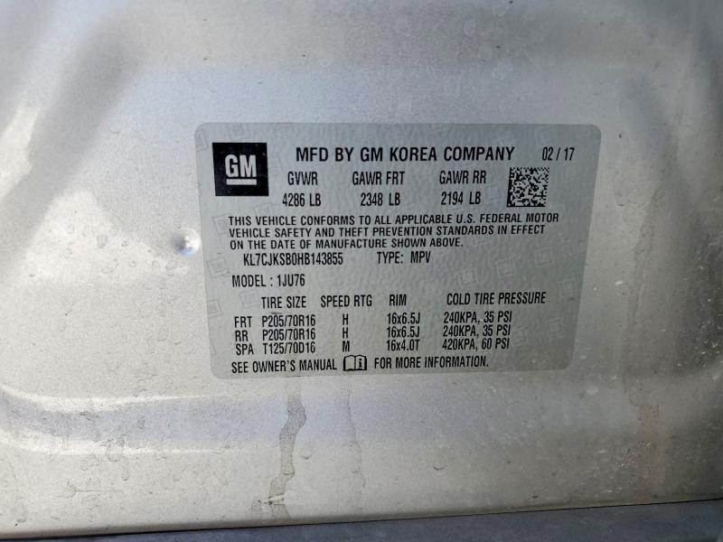 Продаж на аукціоні авто 2017 Chevrolet Trax, vin: KL7CJKSB0HB143855, номер лоту: 57489246