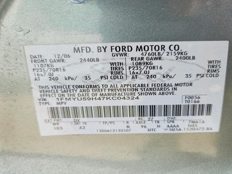 2007 Ford Escape მანქანა იყიდება აუქციონზე, vin: 1FMYU59H47KC04324, აუქციონის ნომერი: 55127536