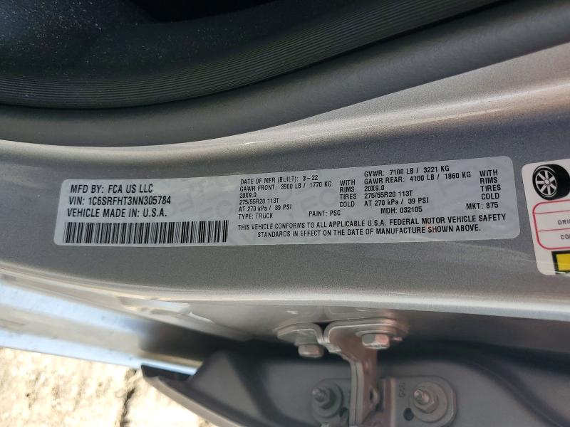 Продажа на аукционе авто 2022 Ram 1500, vin: 1C6SRFHT3NN305784, номер лота: 56102296