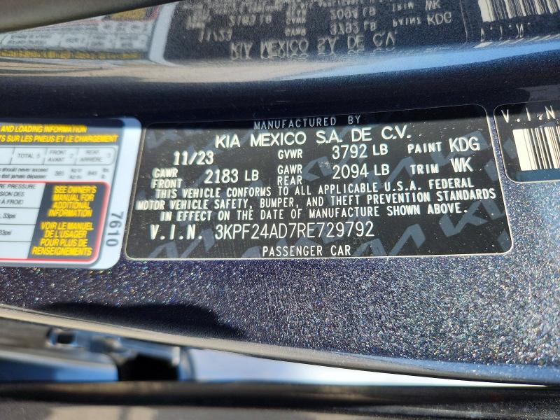 85791705 :رقم المزاد ، 3KPF24AD7RE729792 vin ، 2024 Kia Forte مزاد بيع