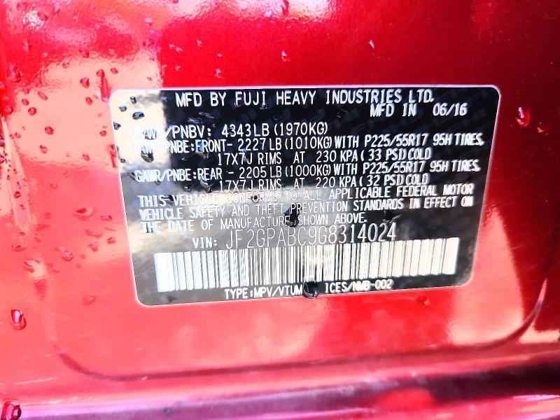 2016 Subaru Crosstrek მანქანა იყიდება აუქციონზე, vin: JF2GPABC9G8314024, აუქციონის ნომერი: 56888896